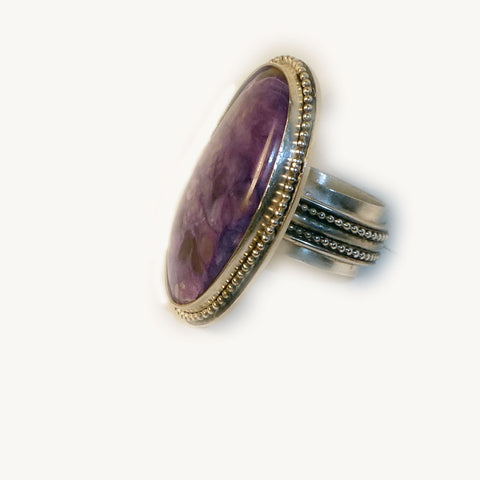 Charoite Sterling Silver Statement Ring