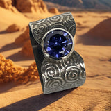 Tanzanite color CZ square spiral design ring size 8 1/2