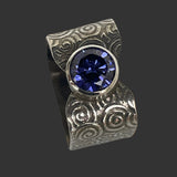 Cubic Zirconia (Tanzanite color) Solid Sterling Silver Square Ring
