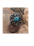 Egyptian Turquoise Sterling Silver Statement Ring Size 8 1/4