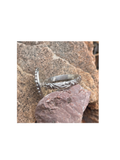 Solid Sterling Silver Opal Ring showing floral pattern shank on ring