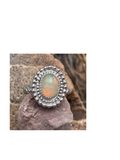 Solid Sterling Silver Ring with oval opal stone with beaded surround size 6 1/2
