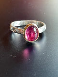 Pink Tourmaline Solid Sterling Silver Ring with 14 karat gold bezel 