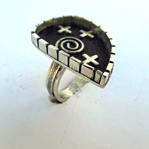 Spiral of Life and Crosses Statement Ring