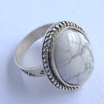 Howlite Solid Sterling Silver Hand Stamped Ring