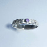 Amethyst CZ Sterling Silver Floral Pattern Ring
