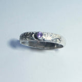 Amethyst CZ Sterling Silver Floral Pattern Ring