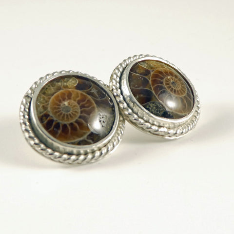 Ammonite Sterling Silver Post Earrings Lone Gray Wolf Design