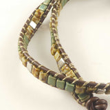Cube Bead Leather Wrap Bracelet Green