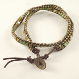 Cube Bead Leather Wrap Bracelet Green