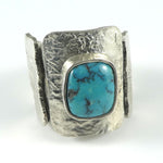 Turquoise Reticulated Silver Ring Lone Gray Wolf Design