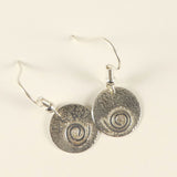 Spiral Fused Sterling Silver Disk Earrings Lone Gray Wolf Design