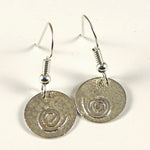 Spiral Fused Sterling Silver Disk Earrings Lone Gray Wolf Design