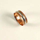 Pattern Copper Sterling Silver Band Ring Lone Gray Wolf Design