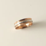 Pattern Copper Hammered Sterling Silver Band Ring Lone Gray Wolf Design