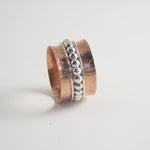 Copper Sterling Silver Spinner Ring Lone Gray Wolf Design