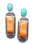 Kingman Turquoise Spiny Oyster  Silver Earrings