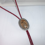 Sandstone Jasper Bolo Necklace on Red Leather