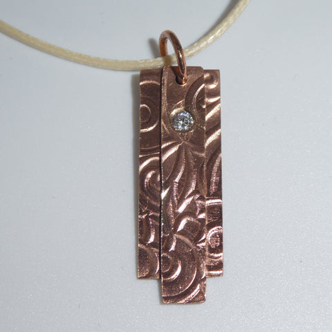 Bronze Tile Pendant with Clear CZ Stone