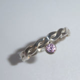 Sterling Silver Stacker Ring Twisted with Pink CZ