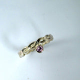Sterling Silver Twist Stacker Ring with Pink CZ