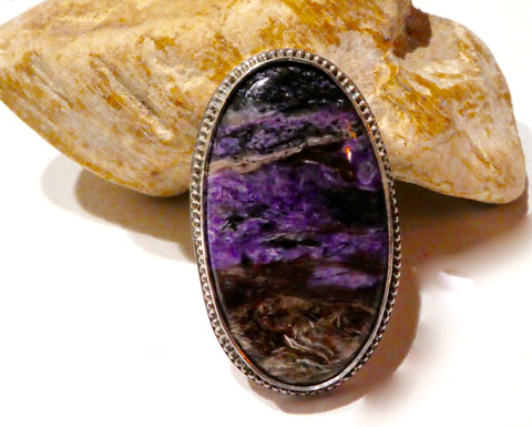 Charoite Sterling Silver Statement Ring